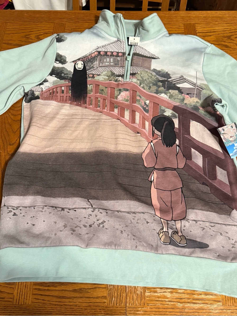 Studio Ghibli Spirited Away Chihiro & No Face Quarter Zip Sweatshirt Sz M NWT - Picture 2 of 16